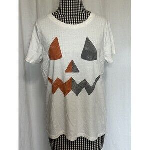 Grayson Threads Women's White Pumpkin Graphic Jack-o-Lantern Halloween T-shirt L